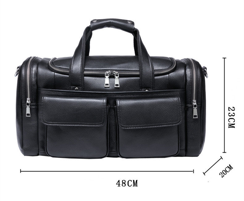 new leather mens hand held large capacity short distance travel bag