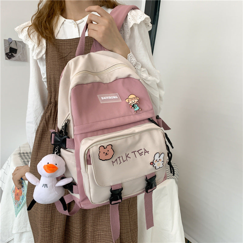 japanese harajuku girl backpack korean ins college student schoolbag female simple korean style college style backpack