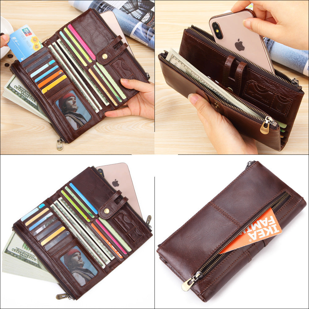 mens long large capacity vintage leather card holder