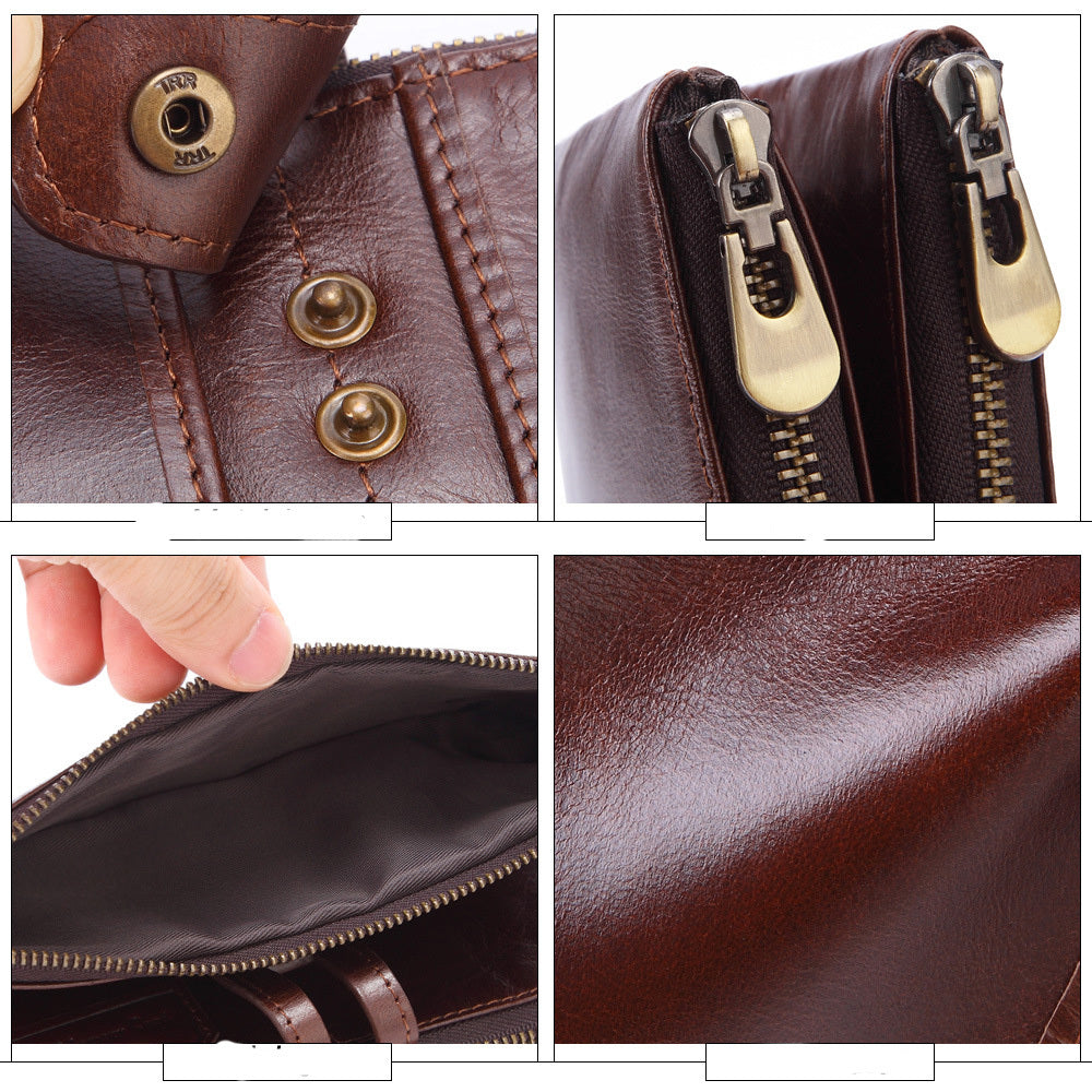 mens long large capacity vintage leather card holder