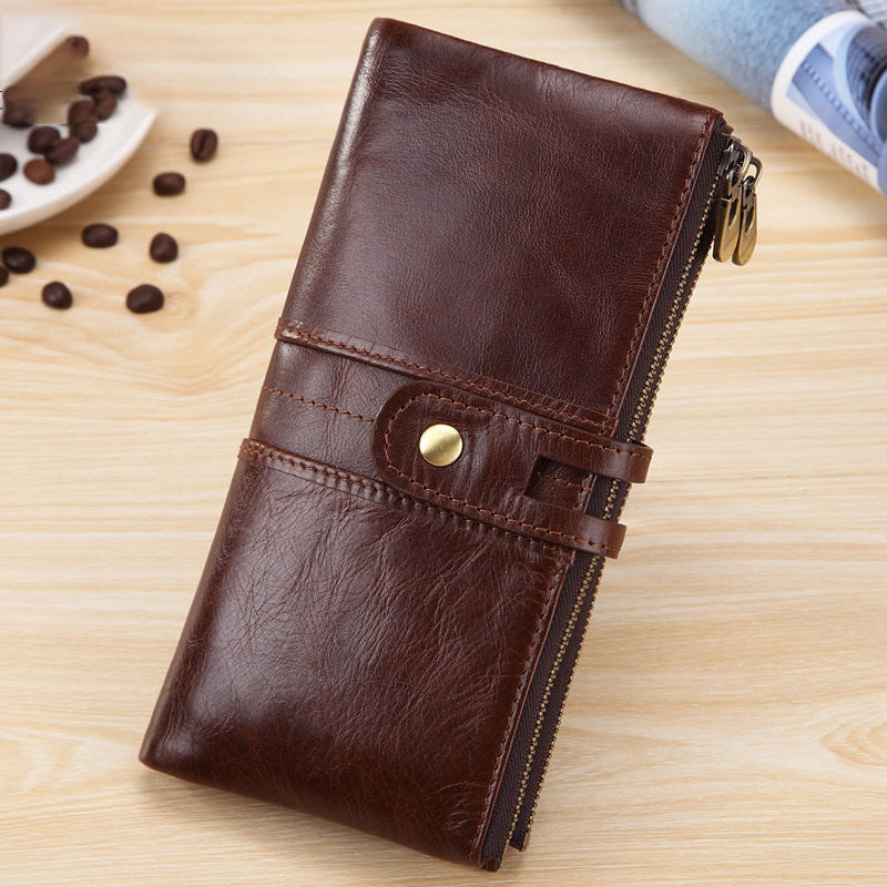 mens long large capacity vintage leather card holder