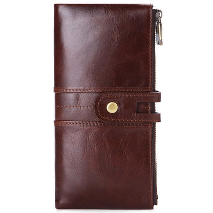 mens long large capacity vintage leather card holder