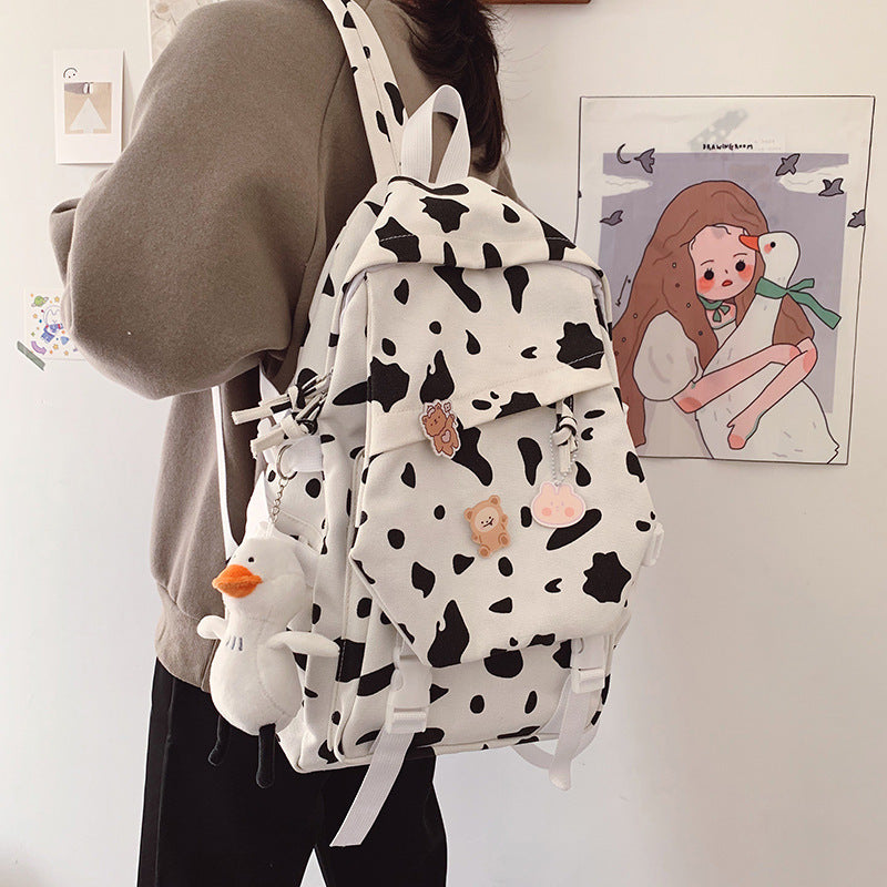 college style cow pattern soft girl little fresh student schoolbag korean leisure large capacity backpack female