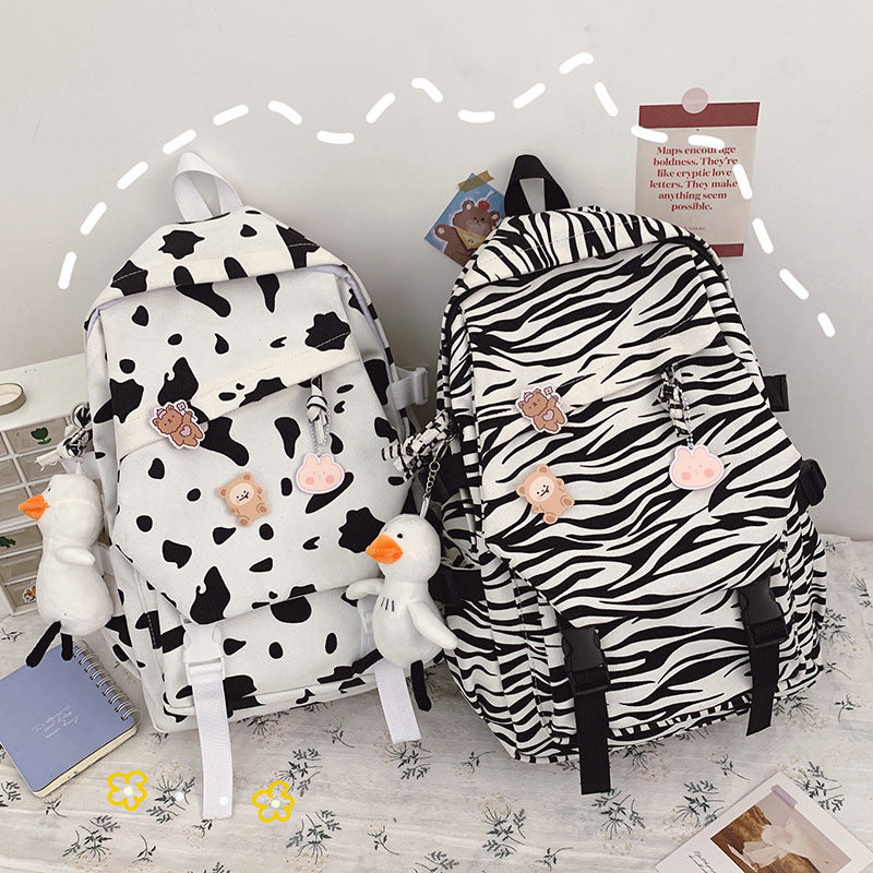 college style cow pattern soft girl little fresh student schoolbag korean leisure large capacity backpack female