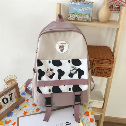 small fresh girl fashion cow pattern contrast color junior high school student schoolbag