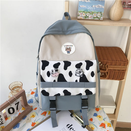 small fresh girl fashion cow pattern contrast color junior high school student schoolbag