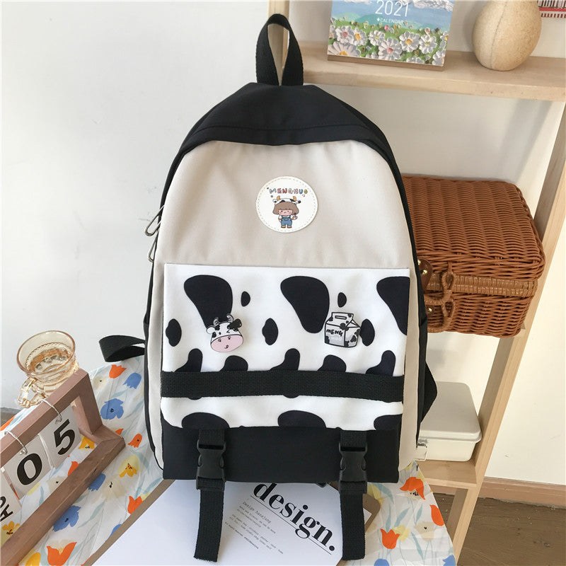 small fresh girl fashion cow pattern contrast color junior high school student schoolbag