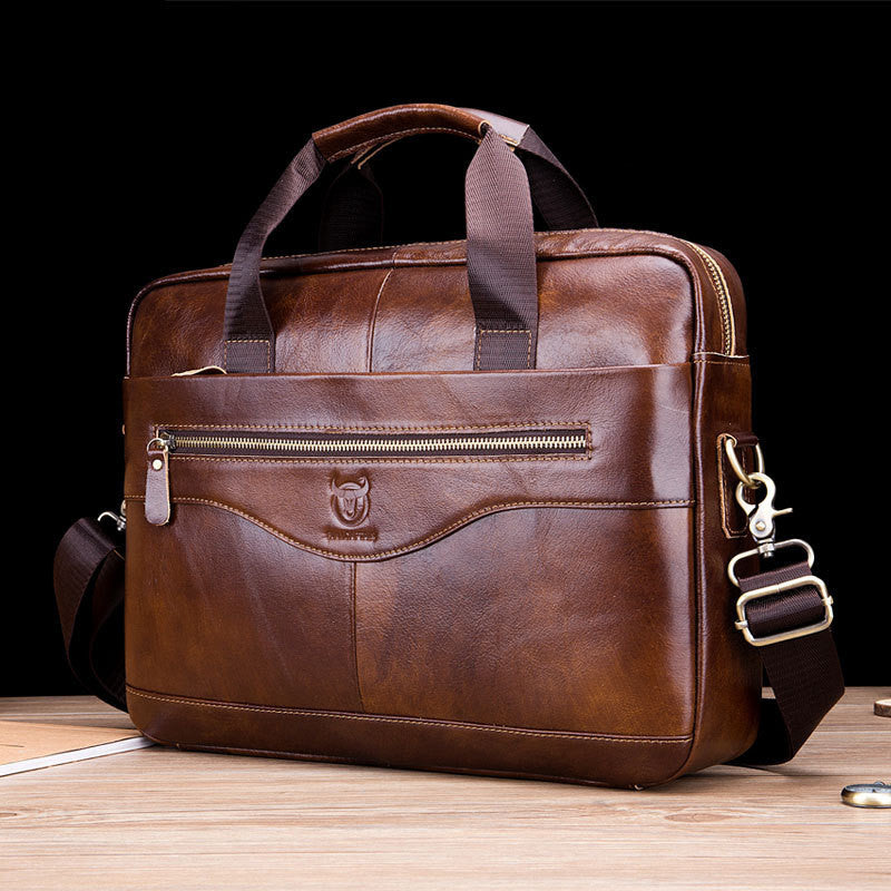 captain cattle leather goods laptop computer briefcase mens leather shoulder messenger bag top layer cowhide business briefcase