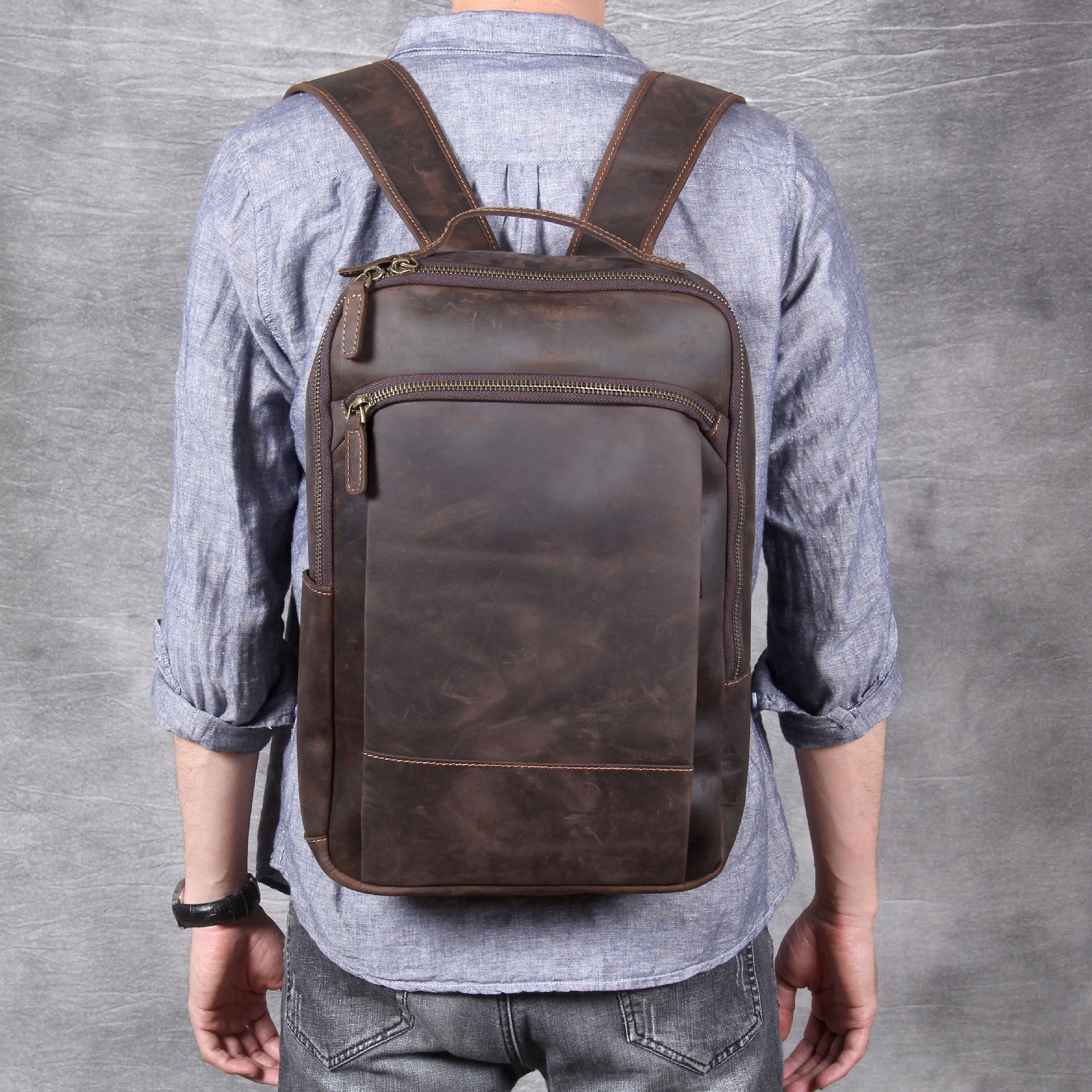 vintage crazy horse skin backpack