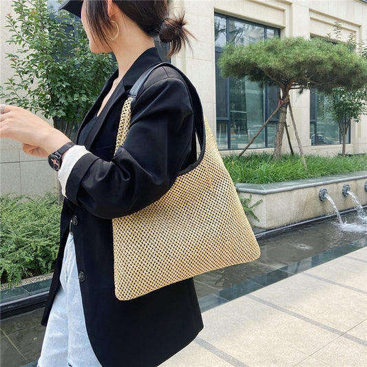 fashion rattan women shoulder bags wikcer woven female handbags large capacity summer beach straw bags casual totes