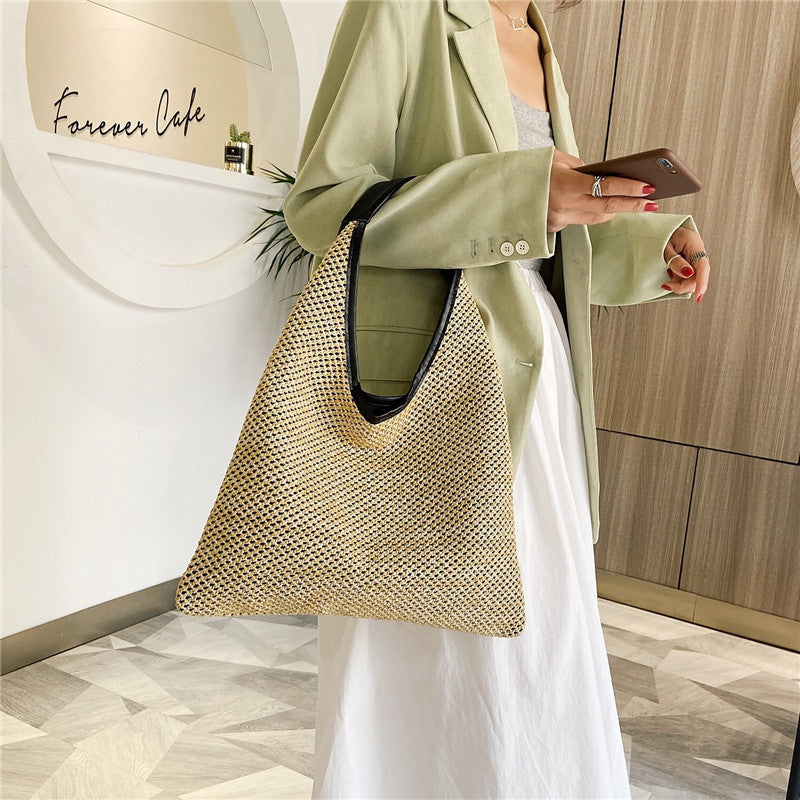 fashion rattan women shoulder bags wikcer woven female handbags large capacity summer beach straw bags casual totes