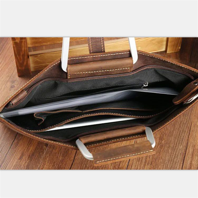 crazy horse leather mens handbag horizontal mens bag briefcase england