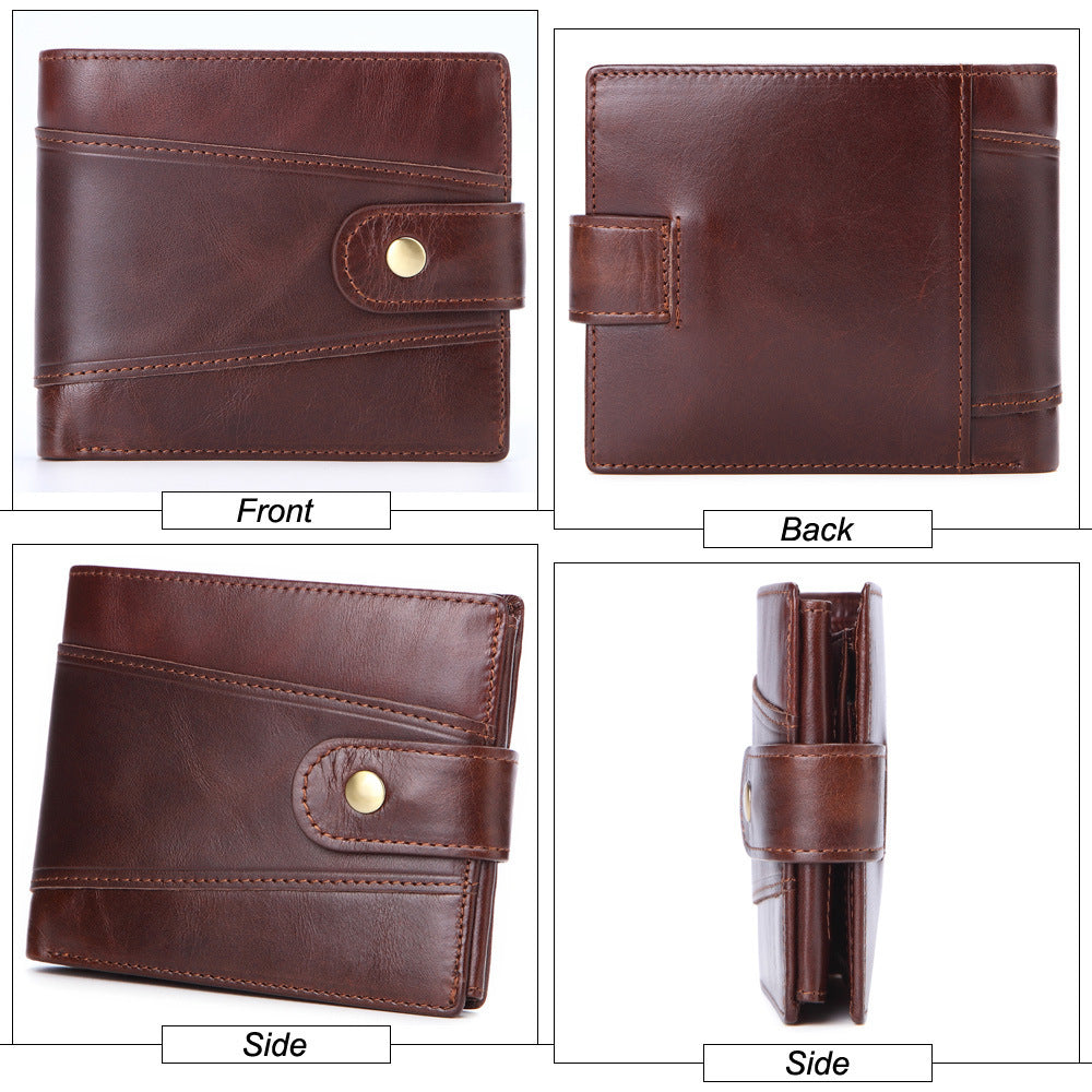 mens businessoil wax leather retro top layer cowhide wallet foreign trade explosion multi card position clutch