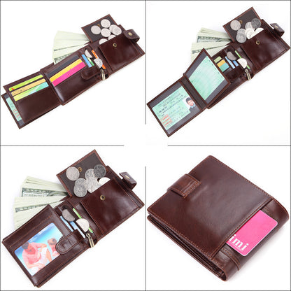 mens businessoil wax leather retro top layer cowhide wallet foreign trade explosion multi card position clutch