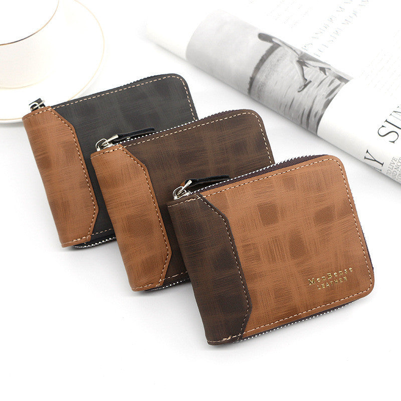 zipper two fold mens wallet retro pu coin purse