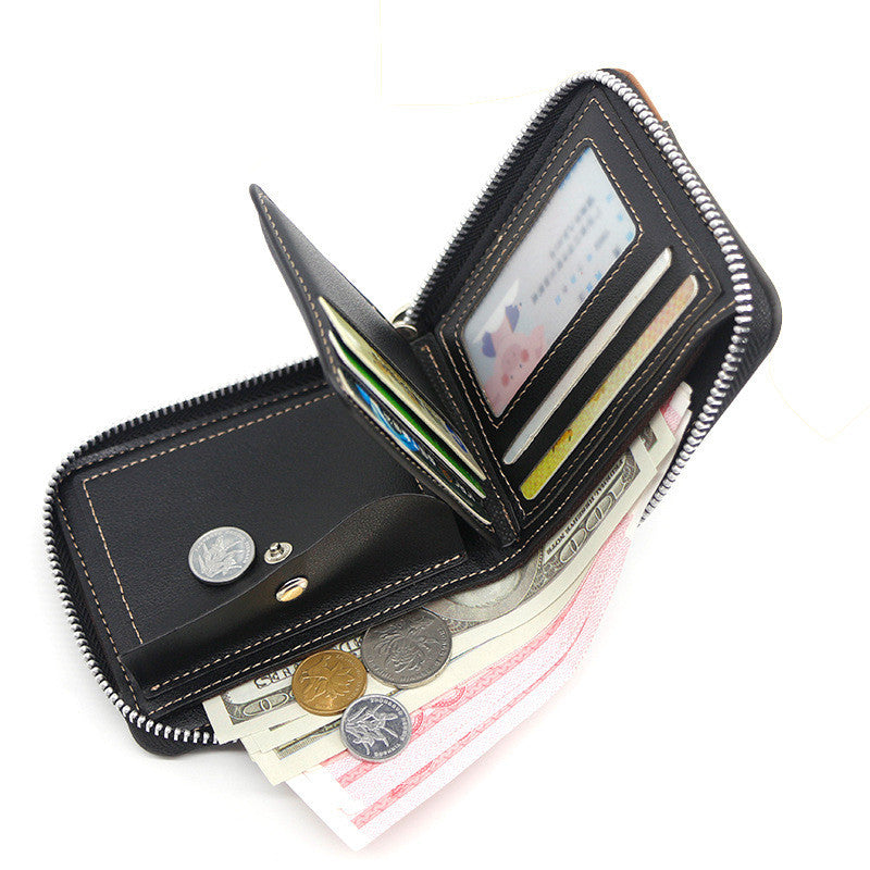 zipper two fold mens wallet retro pu coin purse