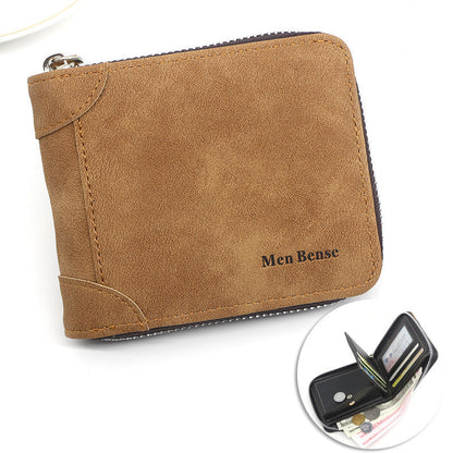 zipper two fold mens wallet retro pu coin purse