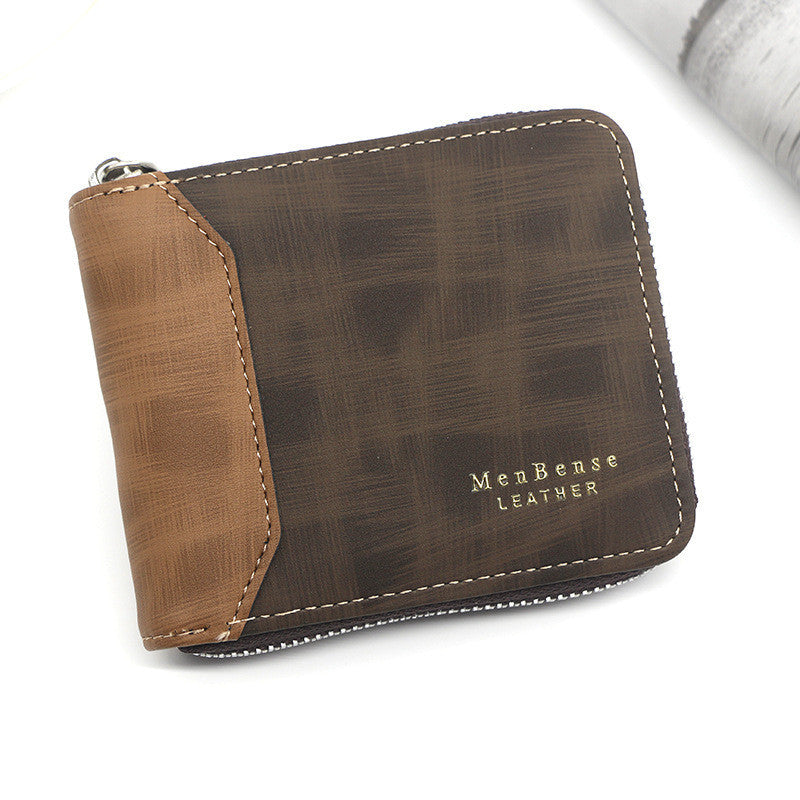 zipper two fold mens wallet retro pu coin purse