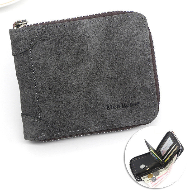 zipper two fold mens wallet retro pu coin purse