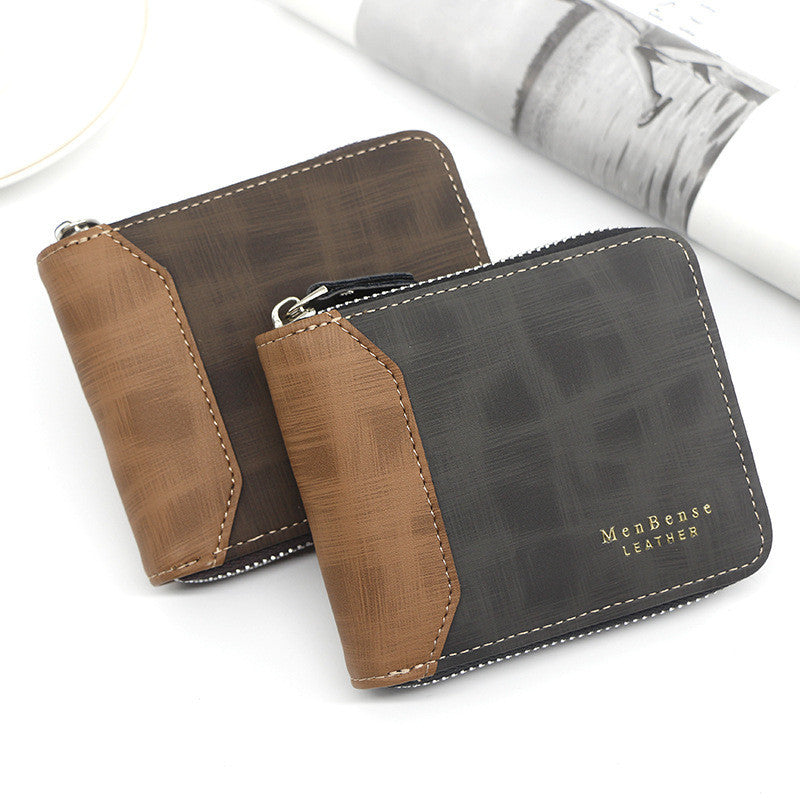 zipper two fold mens wallet retro pu coin purse