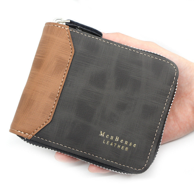 zipper two fold mens wallet retro pu coin purse