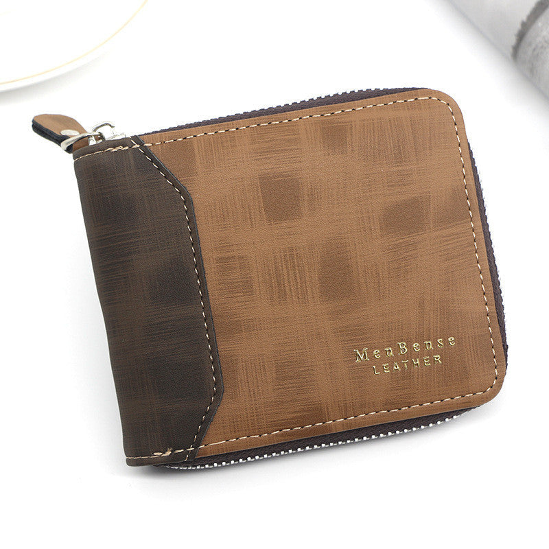 zipper two fold mens wallet retro pu coin purse