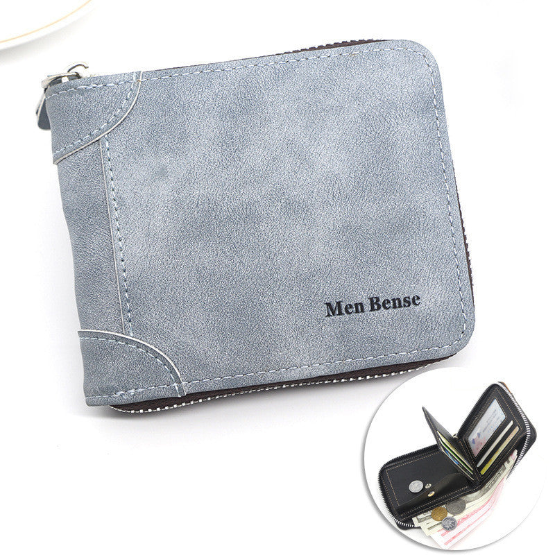 zipper two fold mens wallet retro pu coin purse