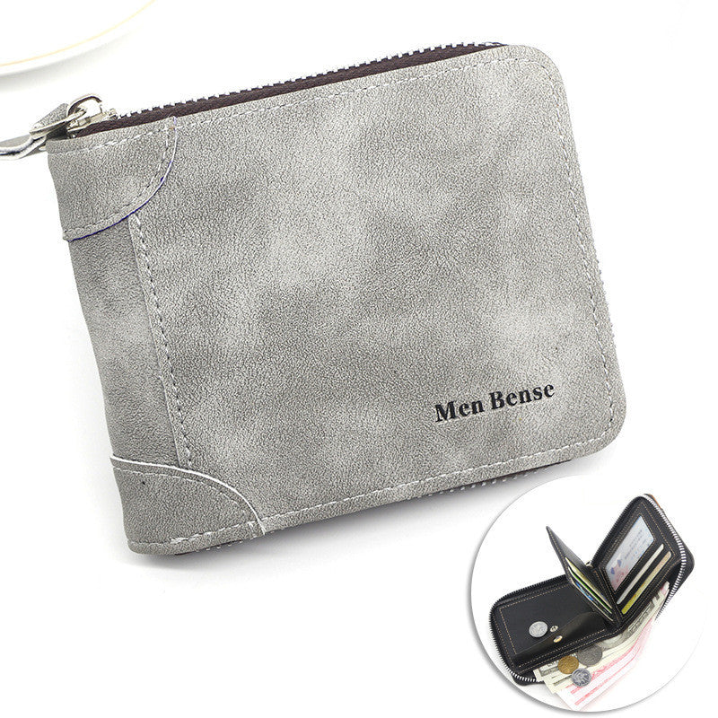 zipper two fold mens wallet retro pu coin purse