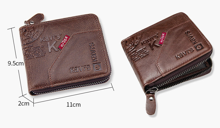 leather zipper crazy horse leather mens bag retro large capacity soft wallet leather wallet mens bag