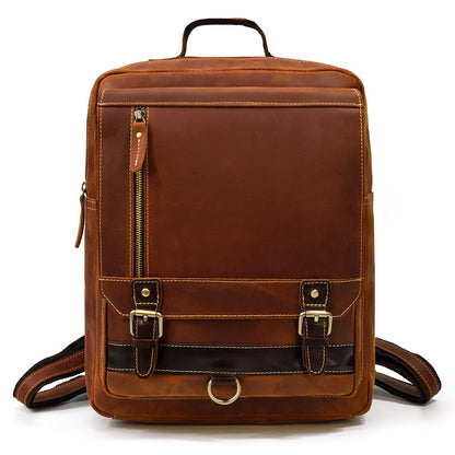 retro mens backpack leather student school bag crazy horse leather flap backpack top layer leather leisure travel bag