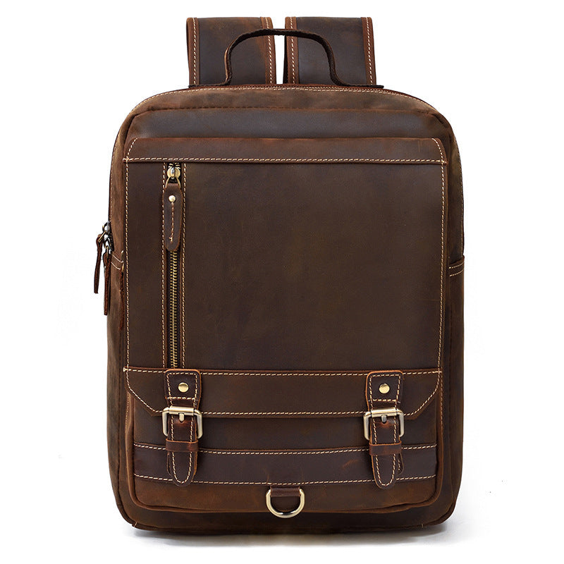 retro mens backpack leather student school bag crazy horse leather flap backpack top layer leather leisure travel bag