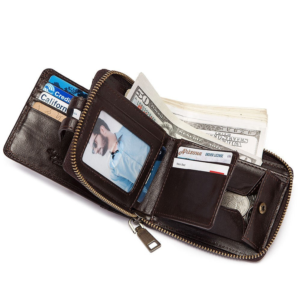 anti theft brush mens leather short wallet