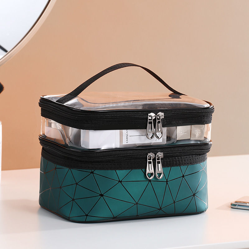 double layer net red travel cosmetic bag female large capacity portable portable washing bag pu transparent cosmetic storage bag box