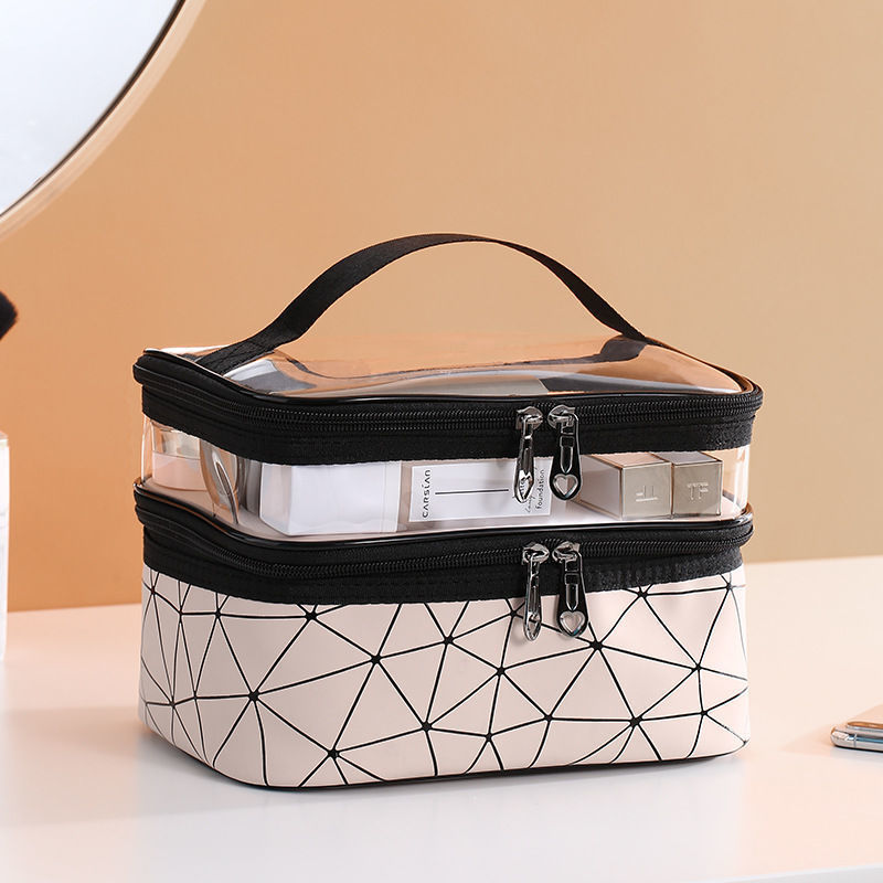 double layer net red travel cosmetic bag female large capacity portable portable washing bag pu transparent cosmetic storage bag box