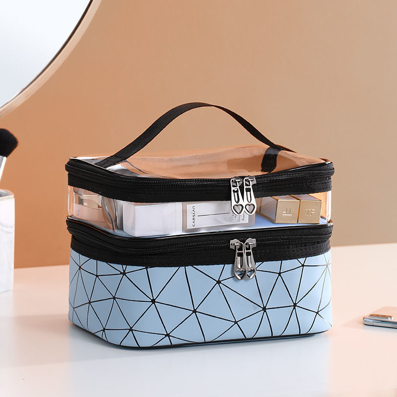 double layer net red travel cosmetic bag female large capacity portable portable washing bag pu transparent cosmetic storage bag box