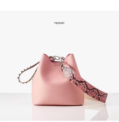 fashion leopard print bucket bags for women personality rivet handbag python pattern strap shoulder bags designer crossbody bag