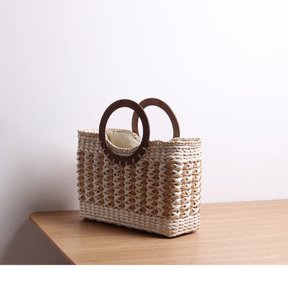 Retro Straw Bag Corn Husk Hand-Woven Beach Bag