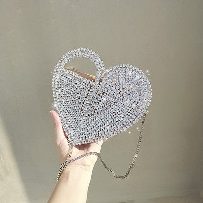 heart shaped flashing diamond dinner bag diamond clutch bag banquet ladies elegant female hand bag love diamond bag diagonal