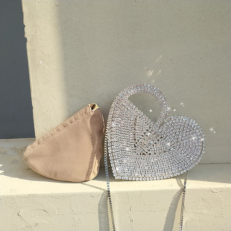 heart shaped flashing diamond dinner bag diamond clutch bag banquet ladies elegant female hand bag love diamond bag diagonal