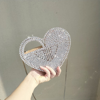 heart shaped flashing diamond dinner bag diamond clutch bag banquet ladies elegant female hand bag love diamond bag diagonal