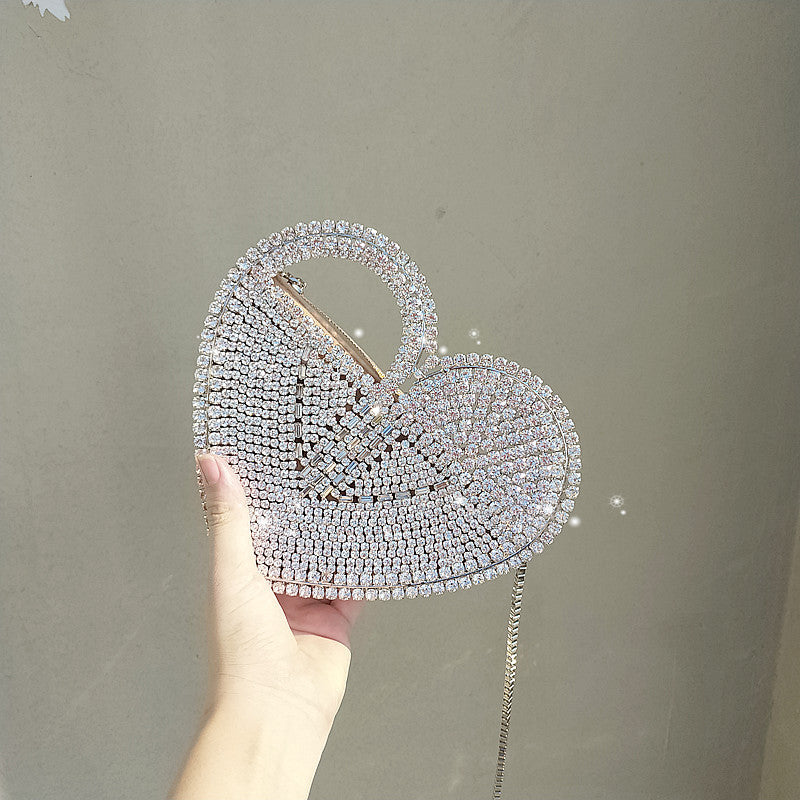 heart shaped flashing diamond dinner bag diamond clutch bag banquet ladies elegant female hand bag love diamond bag diagonal