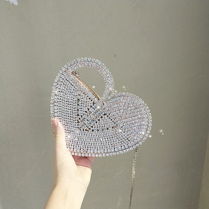 heart shaped flashing diamond dinner bag diamond clutch bag banquet ladies elegant female hand bag love diamond bag diagonal