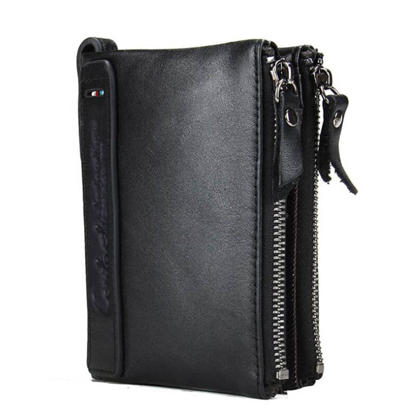 black angel leather mens wallet short fashion coin purse crazy horse cowhide double zipper wallet