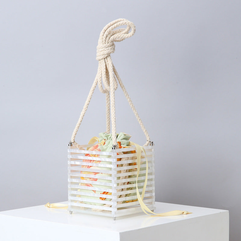 acrylic hand twisted bag beach hand knitted cage dinner bag drawstring strap detachable hollow diagonal bag