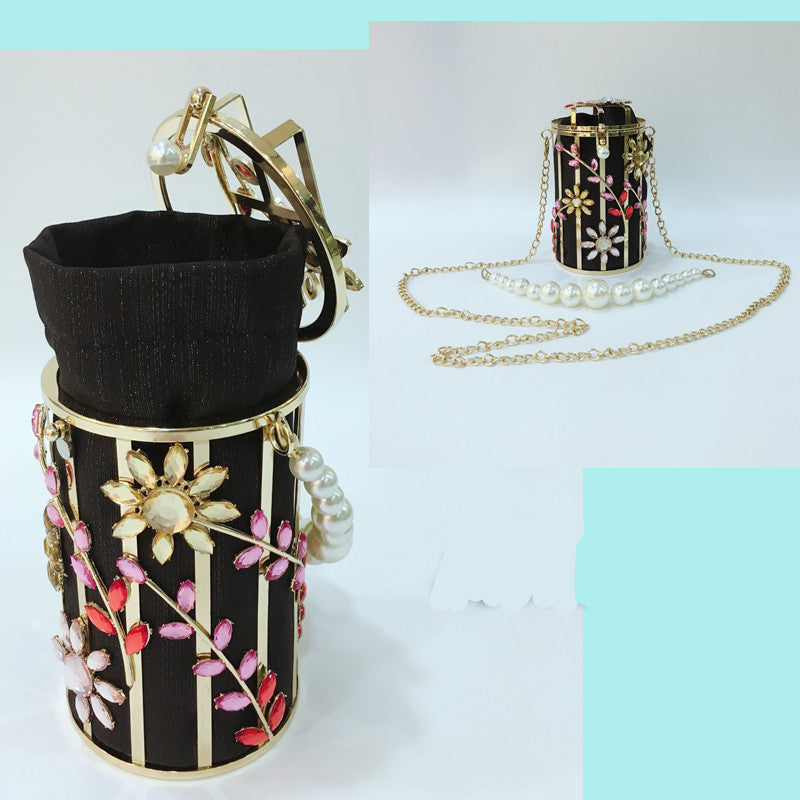 crystal flowers evening bag women new cute round pearl hollow out clutch purses and handbags luxury designer metallic bags