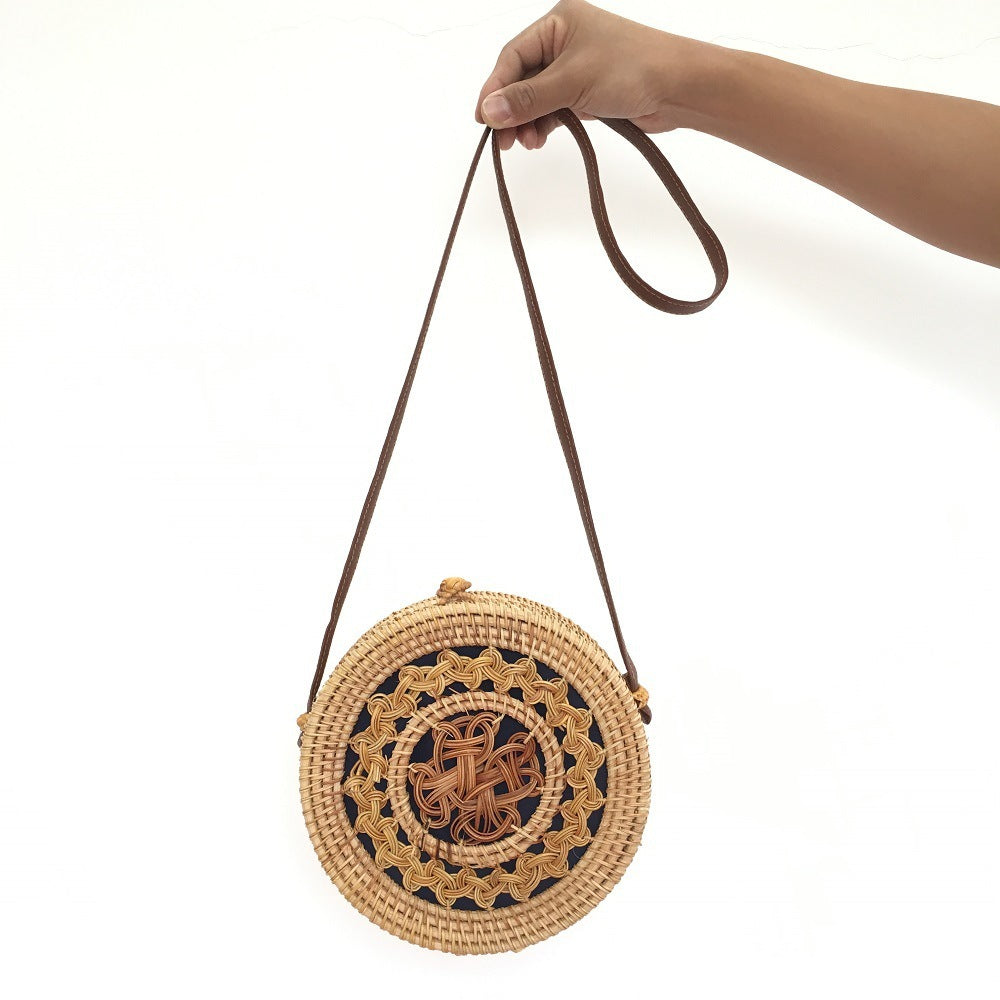 popular rattan bag round beach shoulder bag straw bag