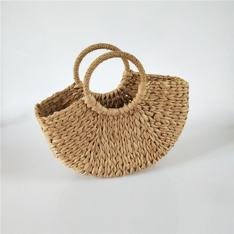 women handbag rattan wicker straw woven half round bag large capacity female casual travel tote fashion bolsos