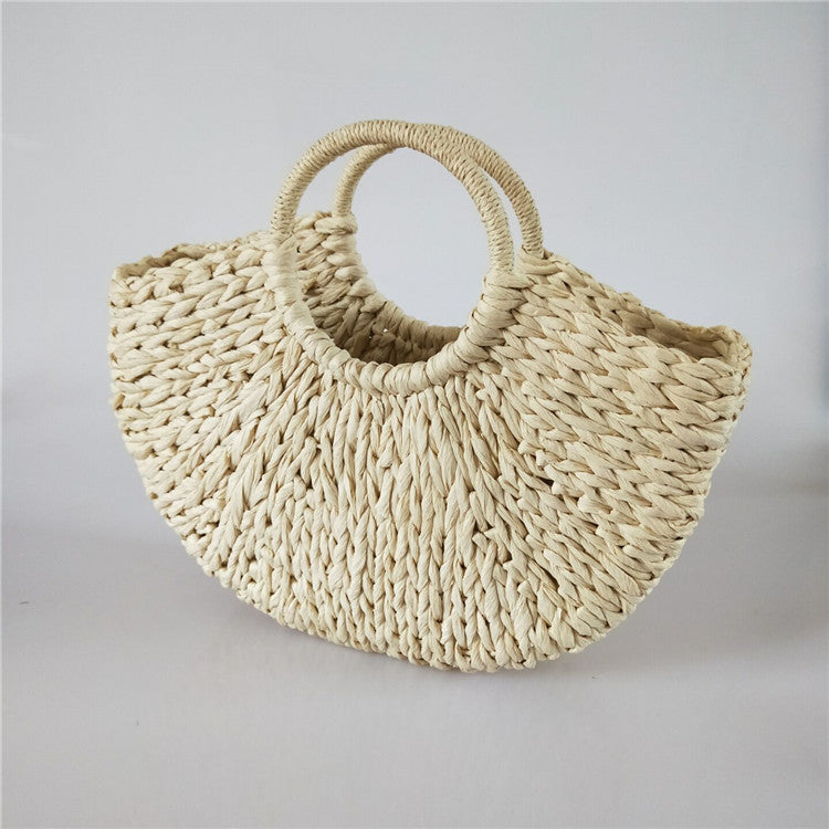 women handbag rattan wicker straw woven half round bag large capacity female casual travel tote fashion bolsos