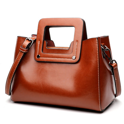 Ladies Portable Messenger One-Shoulder Oil Wax Cowhide Bag