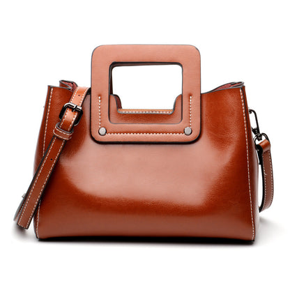 Ladies Portable Messenger One-Shoulder Oil Wax Cowhide Bag